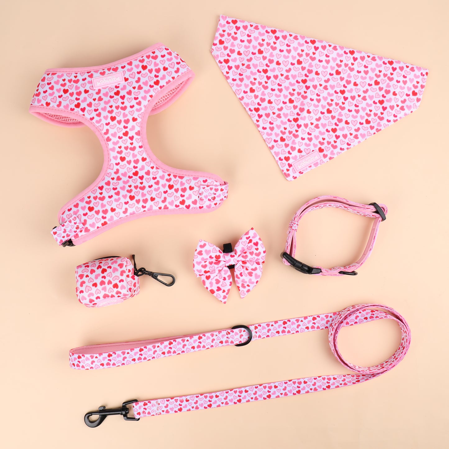 Pink Hearts adjustable neck Harness Bundle