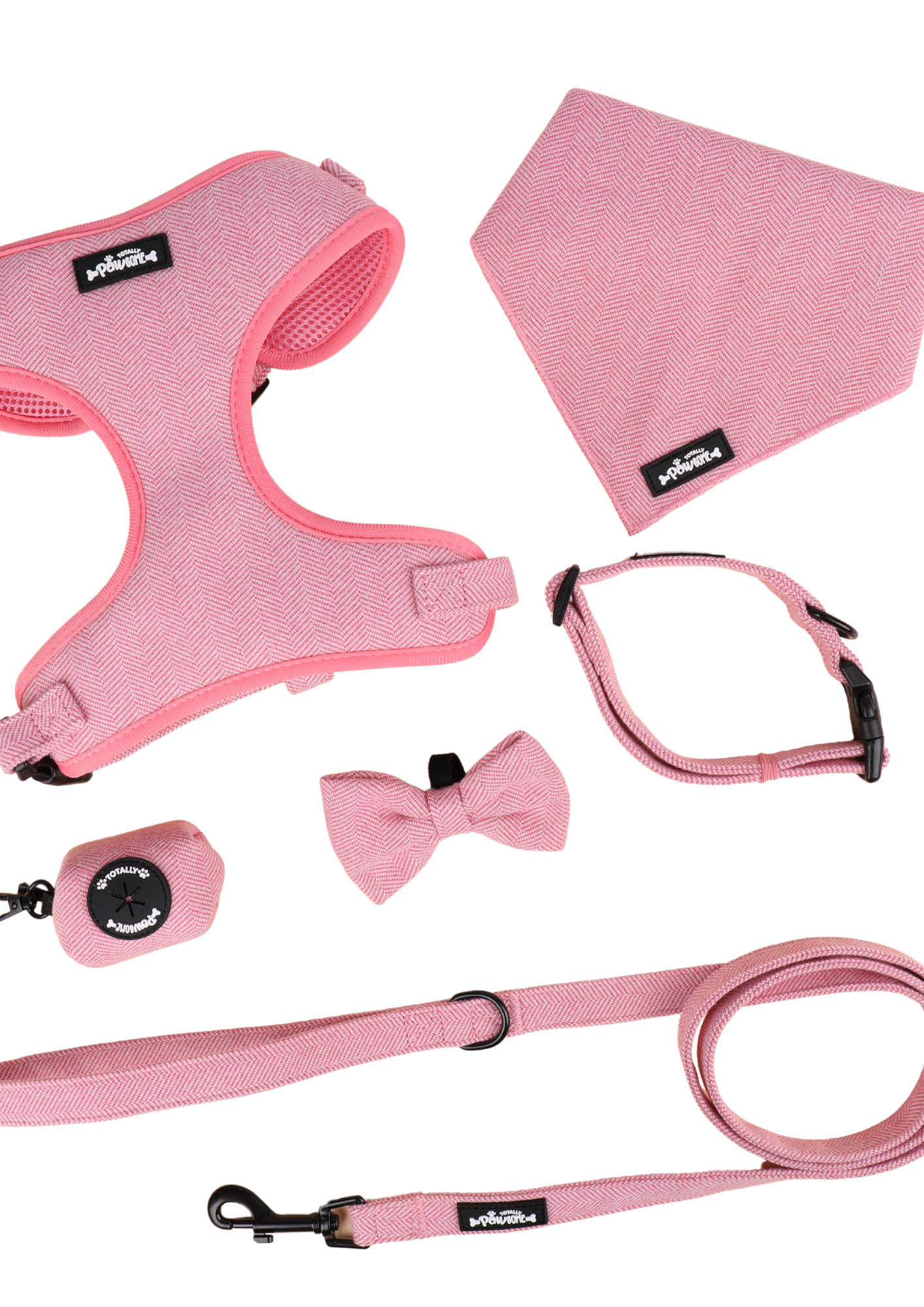 Pink Tweed Dog Harness bundle