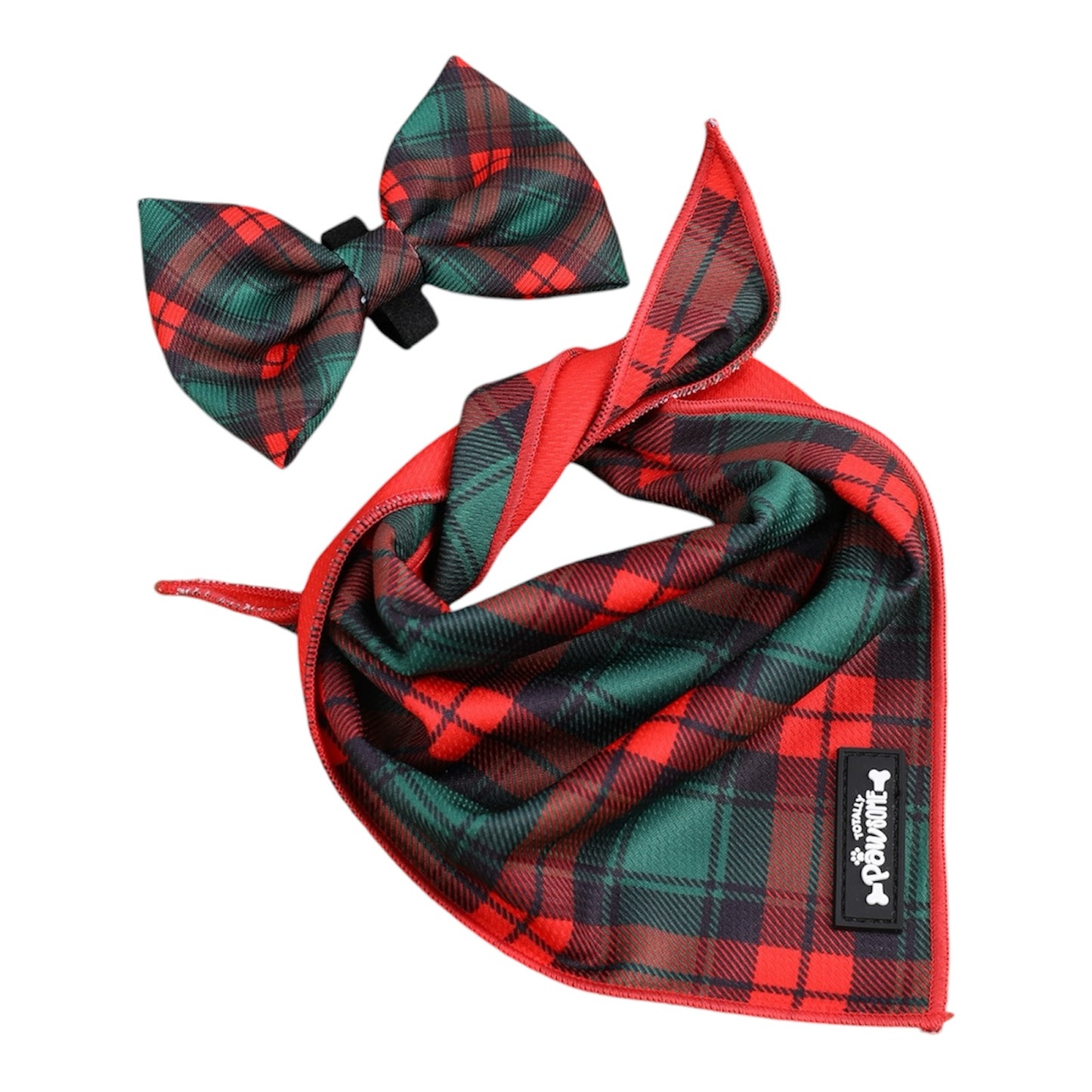 Red Green Tartan Bowtie & Bandana Set - Totally Pawsome