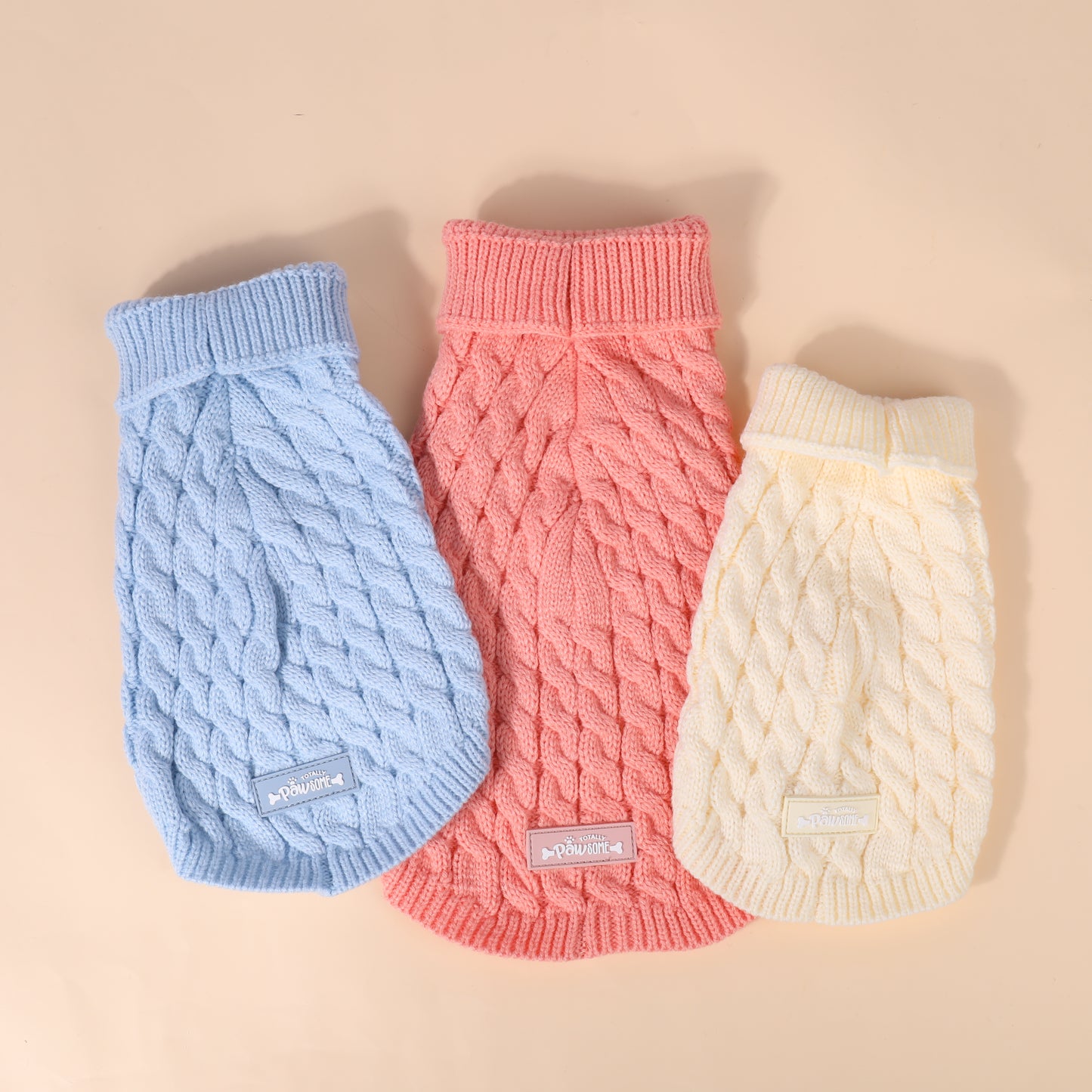 Warm Pink Blue Cream Cable Knitted Jumper - Totally Pawsome