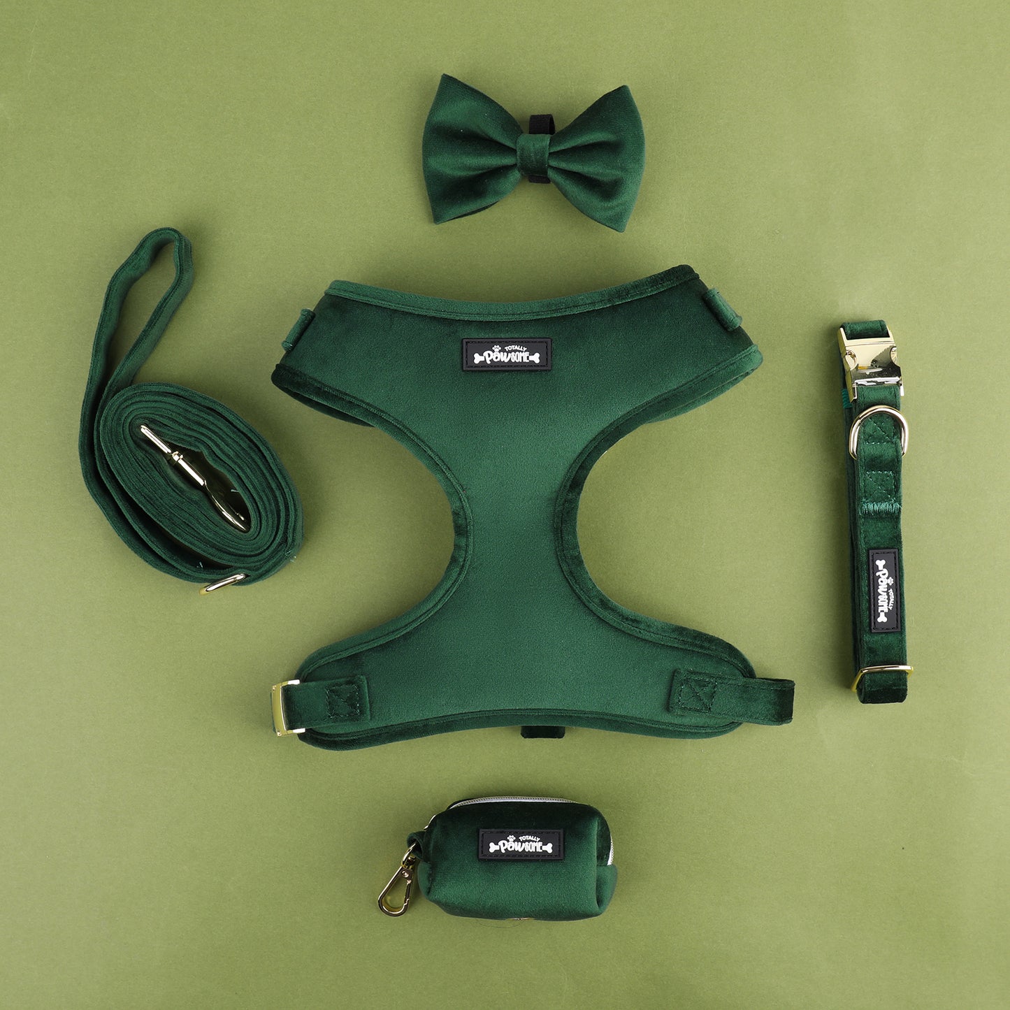 Green Velvet Harness Set - Totally Pawsome