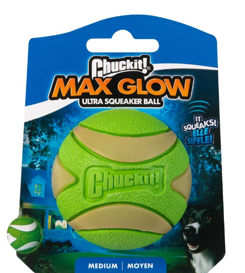 chuckit max glow ball dog toy