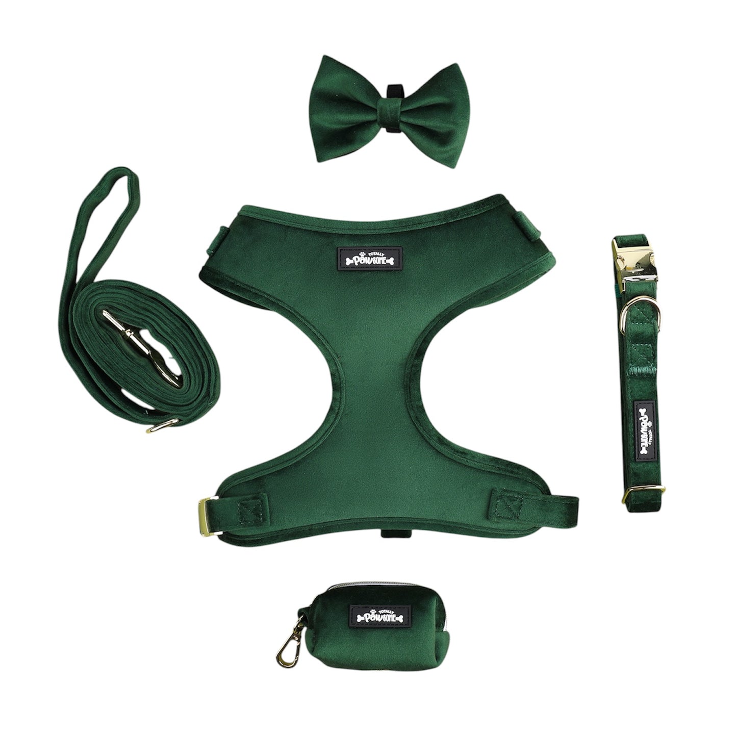 green velvet dog harness bundle