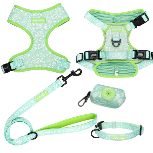 Mint Meadow Paws - TP Adventures - 4 piece Bundle (Harness, Collar, Lead & Poop Bag Holder)