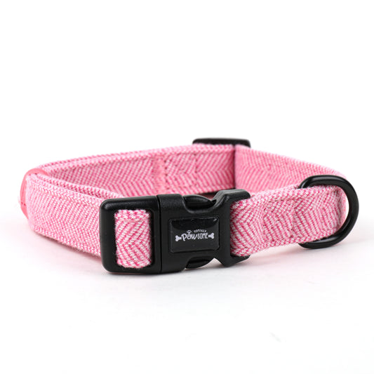 Pink Tweed Dog Collar - Side 