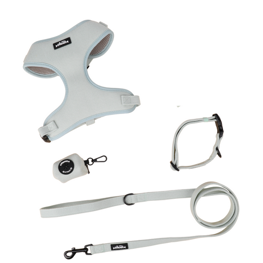 Green Tweed - 4 Piece Harness Bundle (Harness, Collar, Lead and Poop Bag Holder)