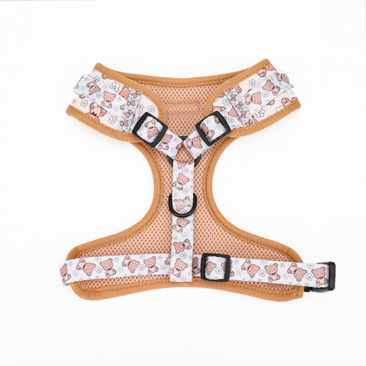 Dog harness with teddy bear pattern on a white background